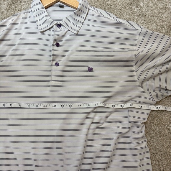 Peter Millar Summer Comfort Golf Performance Polo Shirt L White Blue Pinstipe - Picture 7 of 8